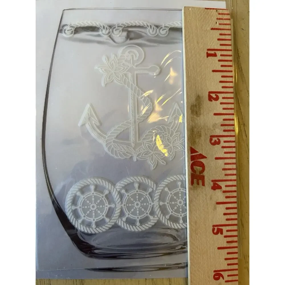 2 NEW Nautical Anchor Sail White DECALS 4” NIP Glass Stickers Wine Cocktail